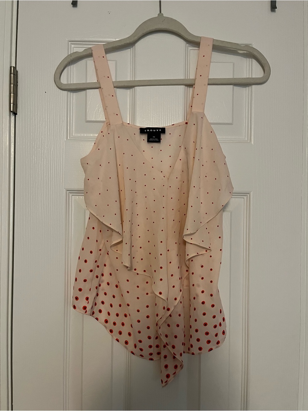 Trouve Cream Camisole with Red Polka Dots and Ruffle Detail
